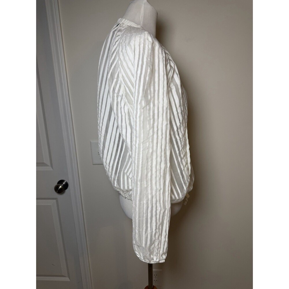 Zara Basic Sheer Striped Off White Zip Jacket Women’s Large Y2K Contemporary - Picture 4 of 7